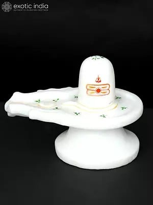 5" White Marble Shivalinga with Shiva Tilak