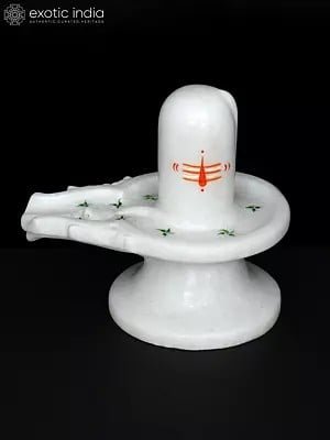 6" Shivalingam in White Marble