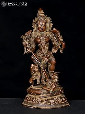 6" Small Mahishasuramardini (Goddess Durga) | Copper Statue