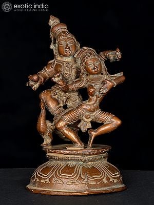 6" Small Dancing Radha Krishna | Copper Statue