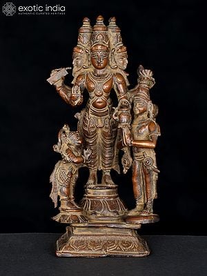 7" Tridev with Narada and Hanuman | Copper  Statue