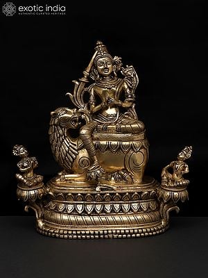 15" Brass Goddess Tara Seated on Lion | Buddhist Statue