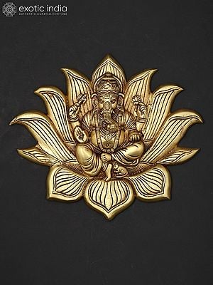 11" Brass Lord Ganesha Seated on Lotus | Wall Hanging