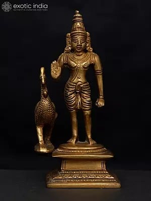 5" Small Blessing Lord Murugan (Karttikeya) | Brass Statue