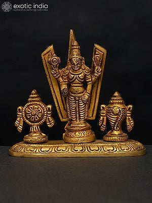 4" Small Tirupati Balaji (Venkateshvara) with Vaishnava Symbols | Brass Statue