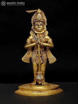 9" Standing Lord Hanuman in Namaskar Mudra | Brass Statue