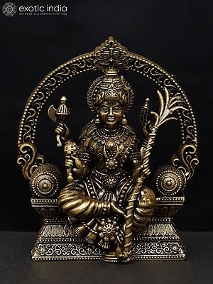 4" Small Superfine Goddess Rajarajeshvari Seated on Kirtimukha Throne | Brass Statue