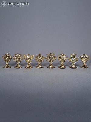 4" Set Of Eight Auspicious Symbols In Copper Gold And Silver Plated