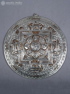 11" Wall Hanging Tibetan Mandala For Home In Copper And Silver Plated