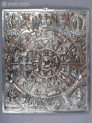 12" Tibetan Buddhist Life Circle Wall Hanging In Copper And Silver Plated From Nepal