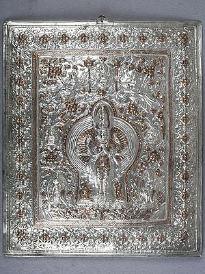 13" Thousand Armed Chenrezig Lokeshvara In Copper And Silver Plated Wall Hanging