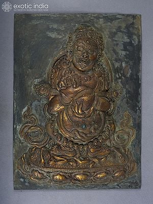 16" Tibetan Mahakala Wall Hanging Frame In Copper Gold And Silver Plated