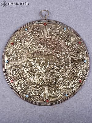 8" Brass Tibetan Wall Hanging Lion Mandala From Nepal | Handmade