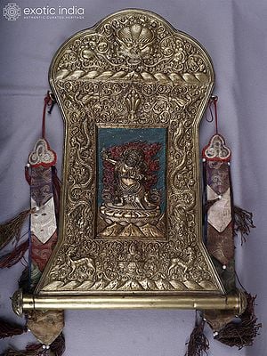 19" Brass Mahakala Wrathful Deity Thangka Wall Hanging Frame | Ritual Item