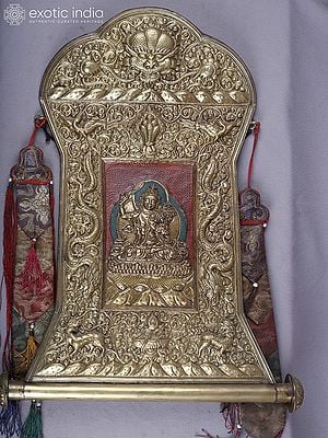 19" Brass Engraved Manjushree Thangka Wall Hanging Frame From Nepal | Handmade