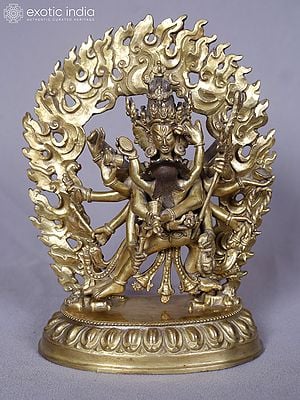 8" Copper Gold Plated Tibetan Buddhist Vajra Shakti Statue From Nepal