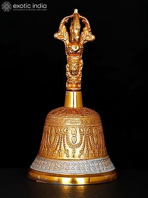 6" Buddhist Dorje Bell in Brass with Gold Plating