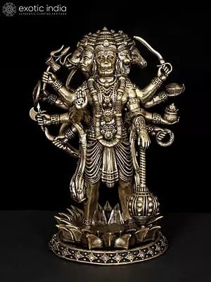 5" Superfine Standing Ten Armed Panchamukhi Lord Hanuman | Brass Statue