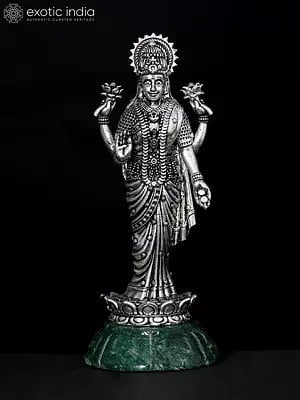 5" Superfine Brass Goddess Lakshmi Standing on Green Aventurine Gemstone Base