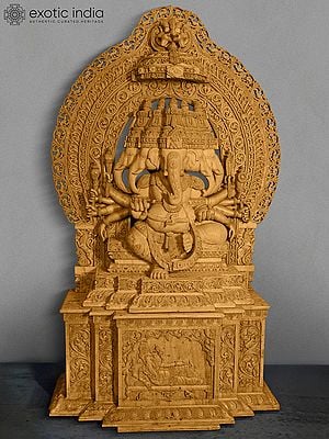 75" Super Large Finely Carved Ten Armed Panchamukhi Lord Ganesha in Wood