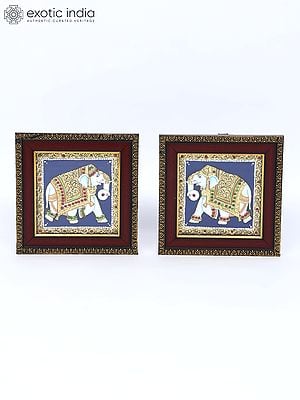 Pair of Elephant Tanjore Painting with Frame