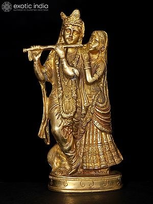 8" Radha Krishna Brass Idol | Handmade | Made In India