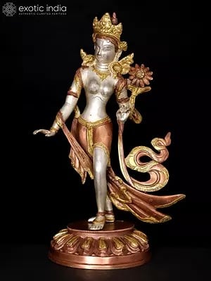 15" Tibetan Buddhist Standing Tara In Brass | Handmade | Made In India