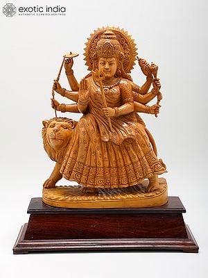 Goddess Durga White Cedar Wood Idol from Trivandrum (Kerala)