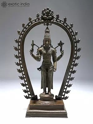 30" Standing Lord Vishnu with Kirtimukha Prabhavali | Madhuchista Vidhana (Lost-Wax) | Panchaloha Bronze from Swamimalai