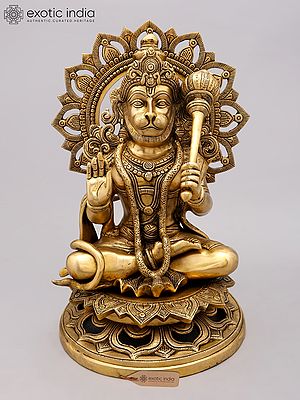 18" Pawan Putra Lord Hanuman Seated on Throne in Blessing Gesture