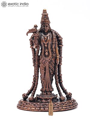 3" Small Goddess Meenakshi Standing with Bird | Copper Statue | Made in India