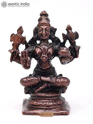 Small Four Armed Lord Dhanvantari Seated on Pedestal | Copper Statue | Made in India