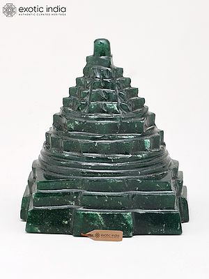 2" Small Meru Pyramid Shri Yantra for Prosperity and Vastu | Green Jade Gemstone