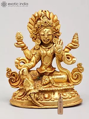 1" Small Goddess Green Tara | Copper Statue Gilded with 24 Karat Gold