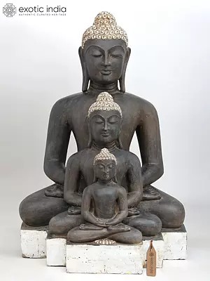 32" Large Triple Buddha Set in Meditation Gesture for Home, Garden and Spiritual Decor | Marble Sculpture | Made in India