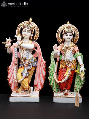 21" Divine Pair of Radha Krishna Marble Statues