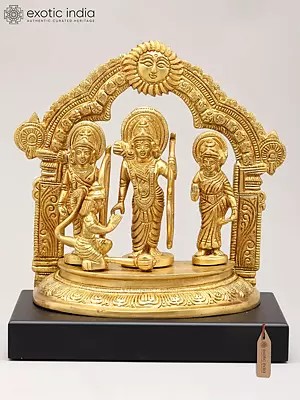 8" Brass Shri Ram Darbar on Wood Base
