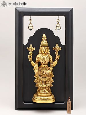 18" Wood Framed Tirupati Balaji (Venkateshvara) Statue in Brass | Wall Hanging