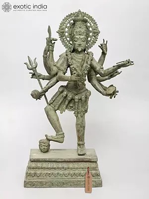 Ten Armed Goddess Kali Brass Sculpture | 24 Inch Deity