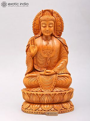 Seated Buddha on Lotus Throne | Hand Carved Wooden Spiritual Figure