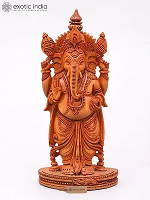 Lord Ganesha Blessing Statue - 6" Carved Sandalwood Figurine