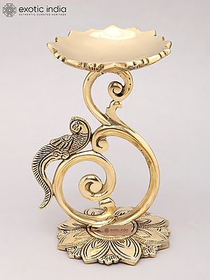 8" Designer Brass Parrot Design Diya Holder (Lamp Stand)