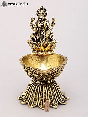 Goddess Lakshmi Brass Oil Lamp - 4 Inch