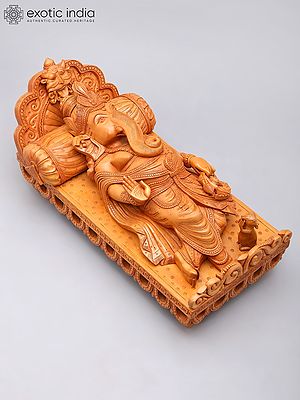 20" Relaxing Lord Ganesha Wood Carved Idol