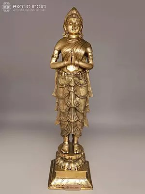 7 Feet Large Standing Welcome Lady/Namaste Lady | Brass Statue