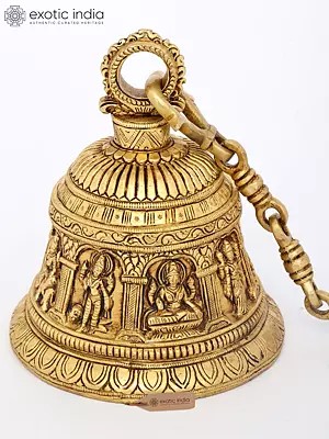 Hanging Brass Bell Depicting Ashtalakshmi - 7 inches