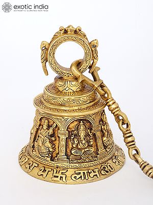 8" Brass Lakshmi Ganesha Saraswati Hanging Bell