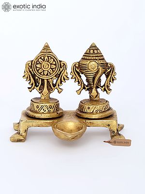 3" Small Brass Shankh Chakra Diya Lamp