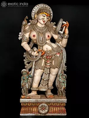 72" Huge Mirror Lady (Apsara) | Wood Carving