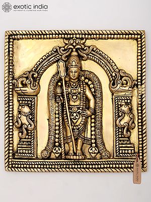 Brass Wall Art: Lord Murugan (Karttikeya) - 11 Inch Sculpture
